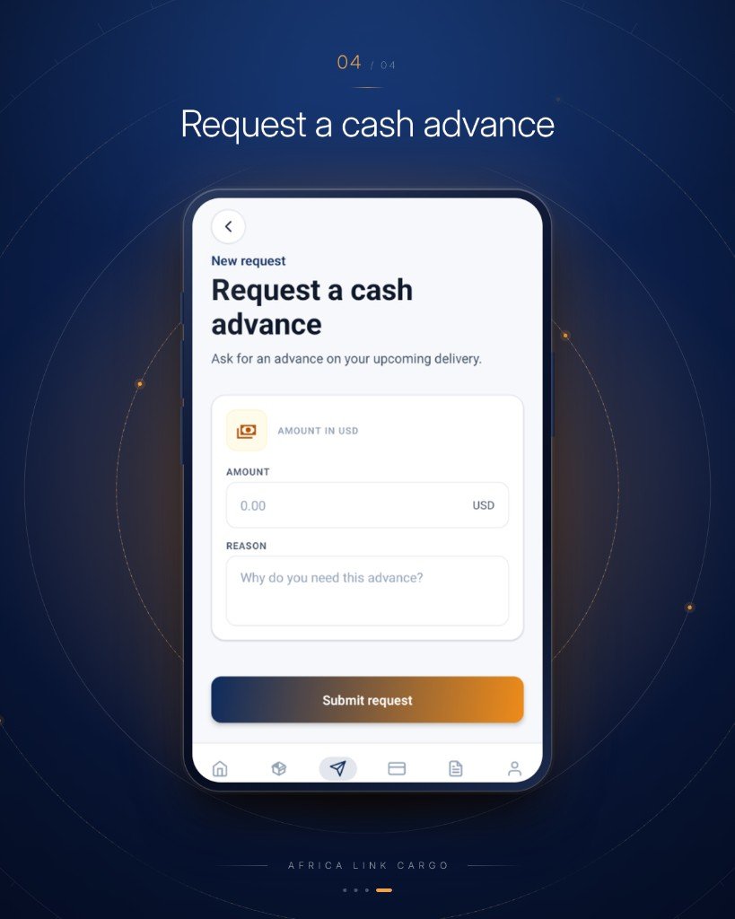 Cash advance request screen